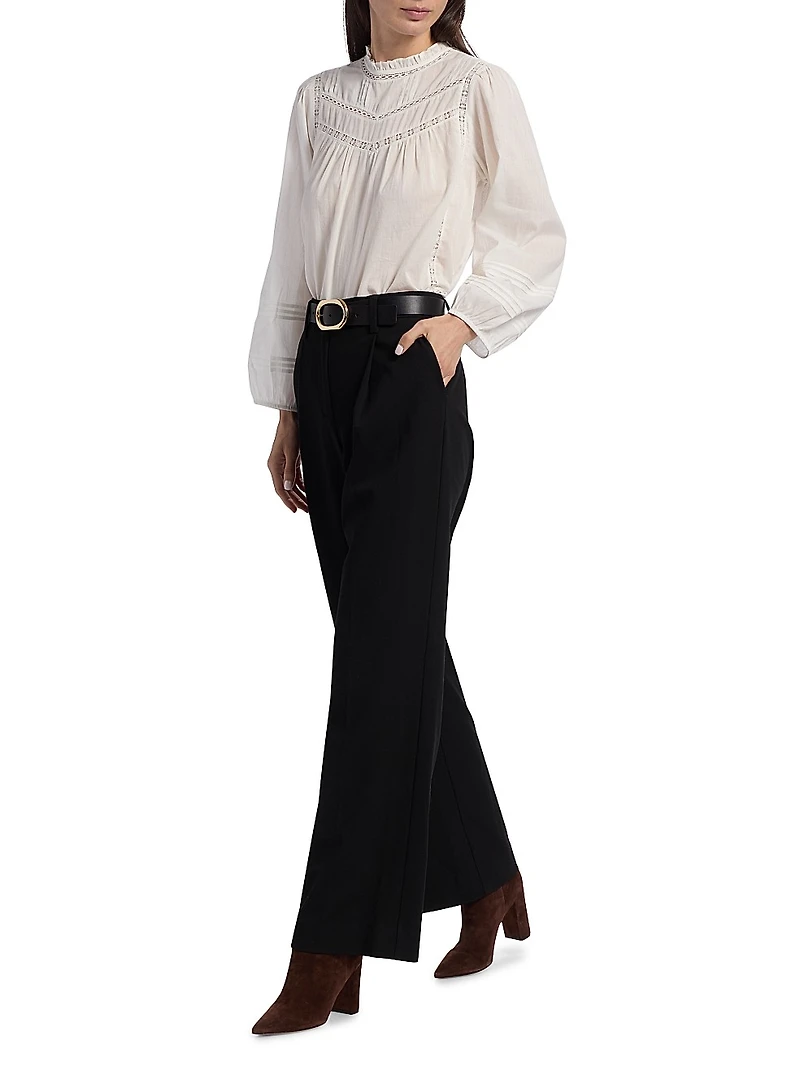 Reyna Ruffled-Collar Cotton Top