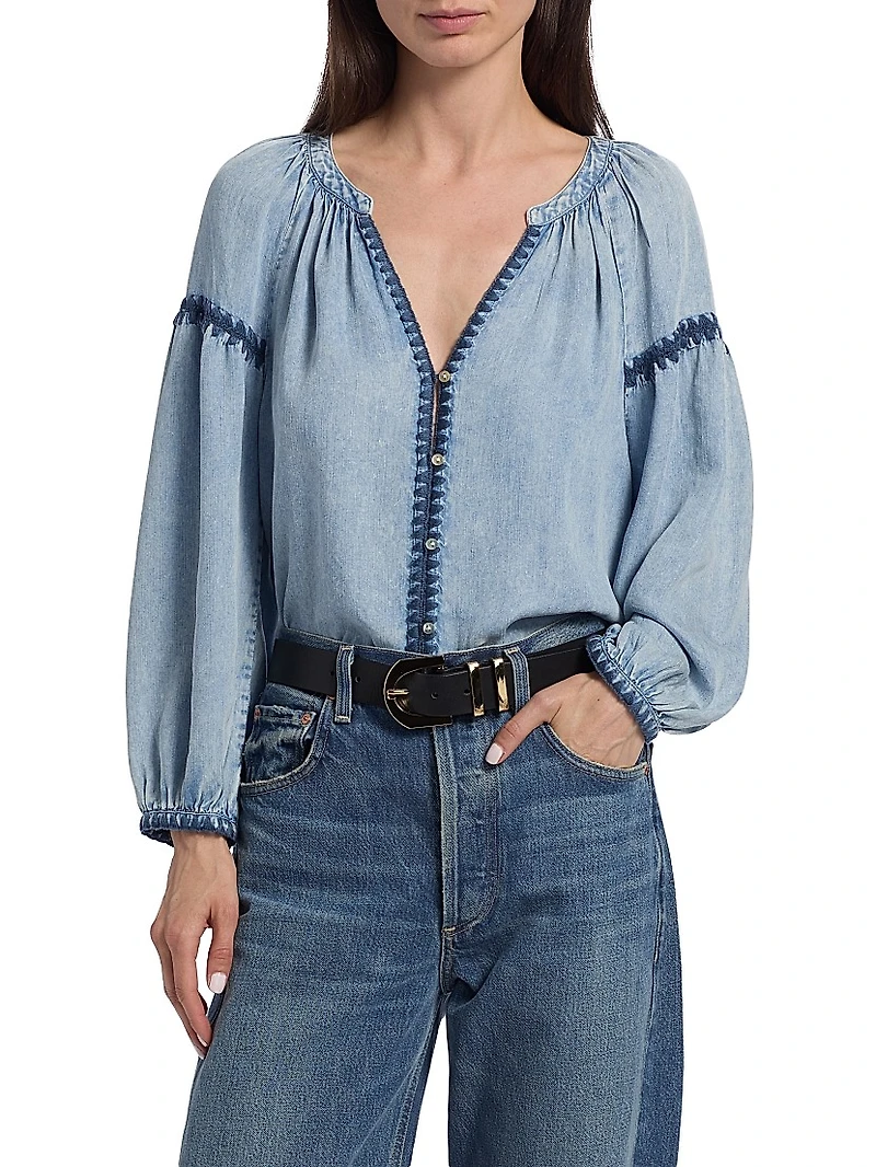 Toshi Denim Peasant Top