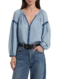 Toshi Denim Peasant Top