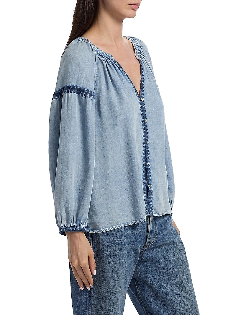 Toshi Denim Peasant Top