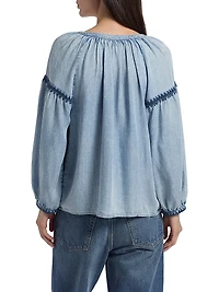 Toshi Denim Peasant Top
