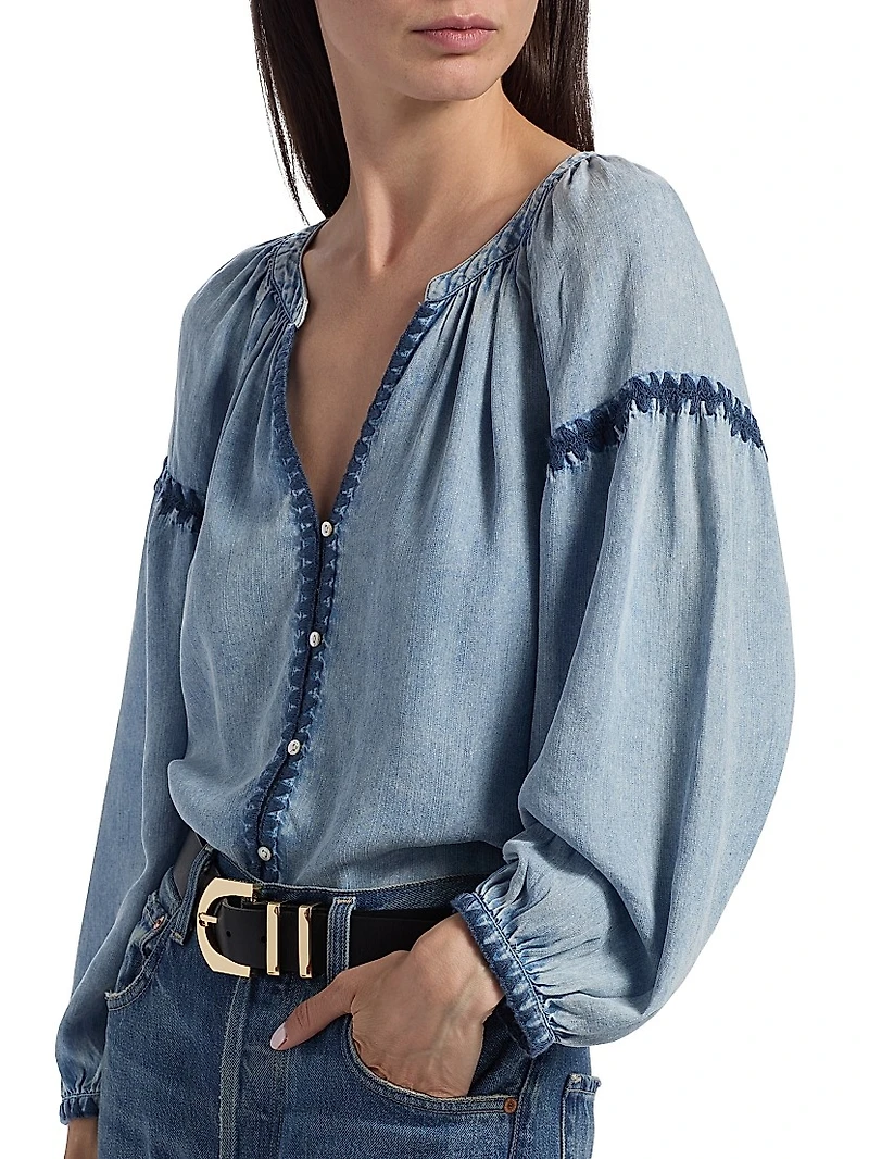 Toshi Denim Peasant Top