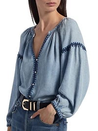 Toshi Denim Peasant Top