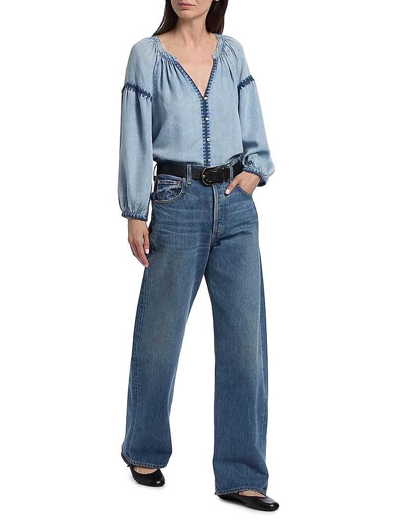 Toshi Denim Peasant Top