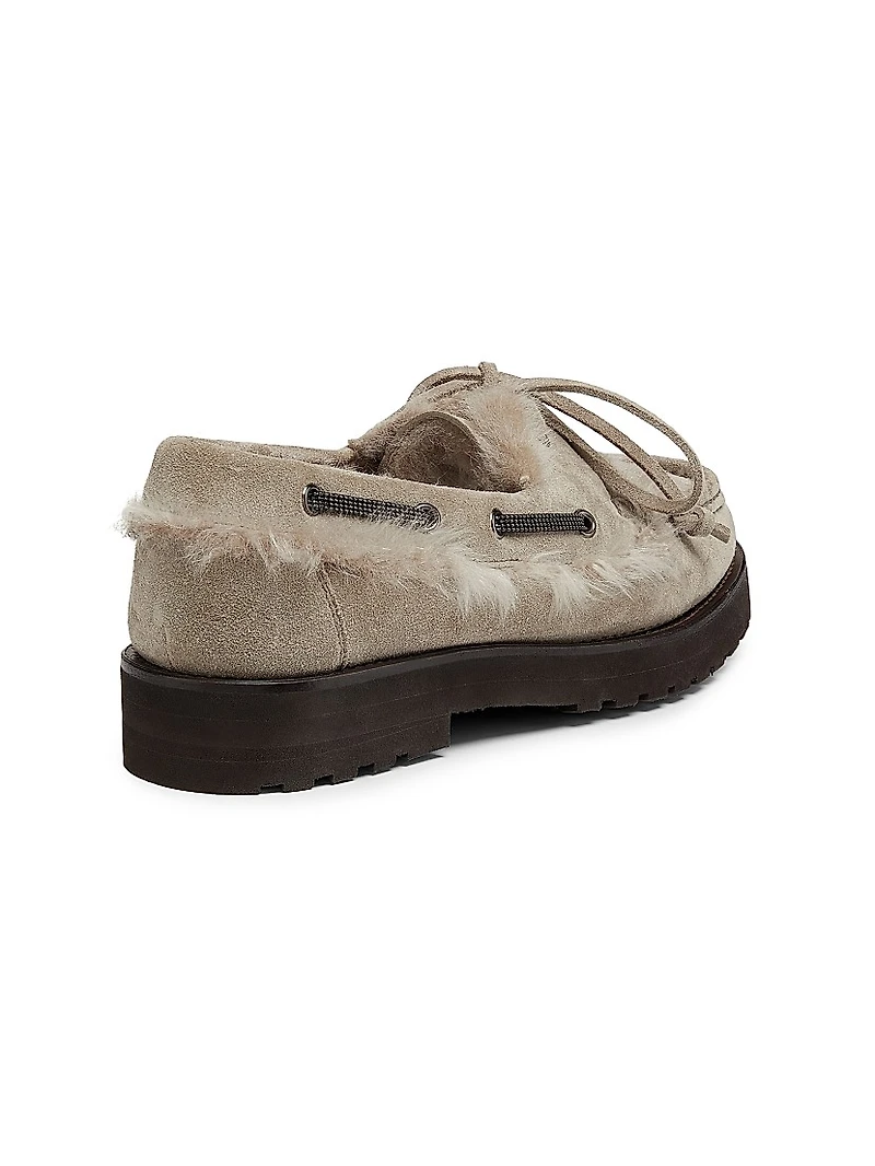 Suede-Shearling Loafers