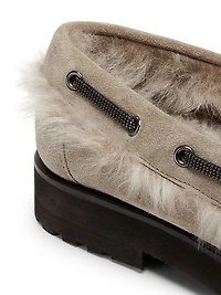 Suede-Shearling Loafers