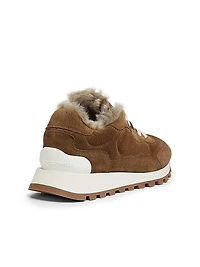 Suede-Shearling Low-Top Sneakers