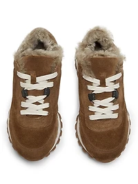 Suede-Shearling Low-Top Sneakers
