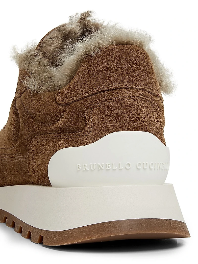 Suede-Shearling Low-Top Sneakers