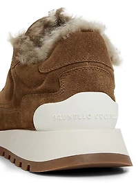 Suede-Shearling Low-Top Sneakers