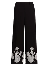 Isla Embroidered Wide-Leg Pants