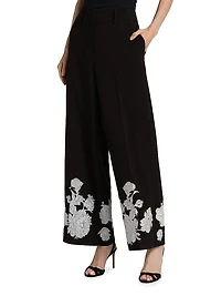 Isla Embroidered Wide-Leg Pants