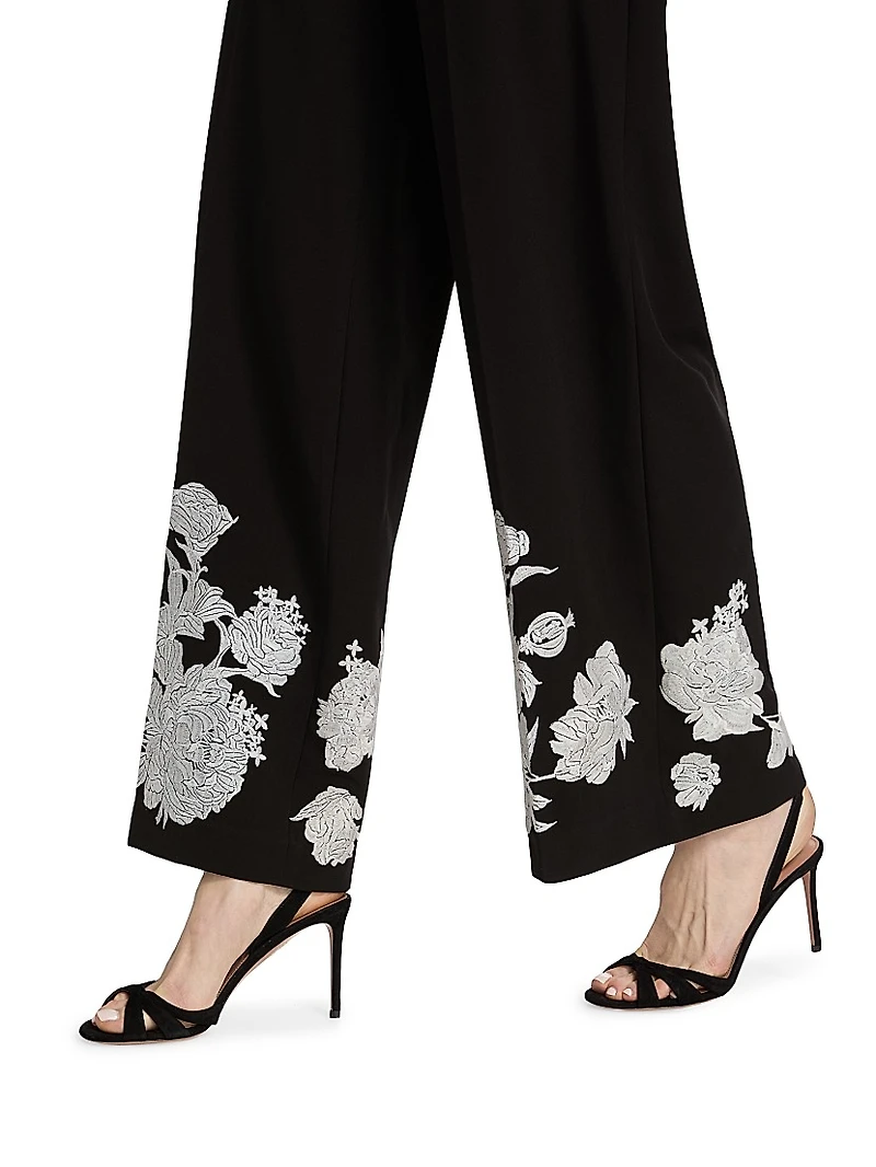 Isla Embroidered Wide-Leg Pants