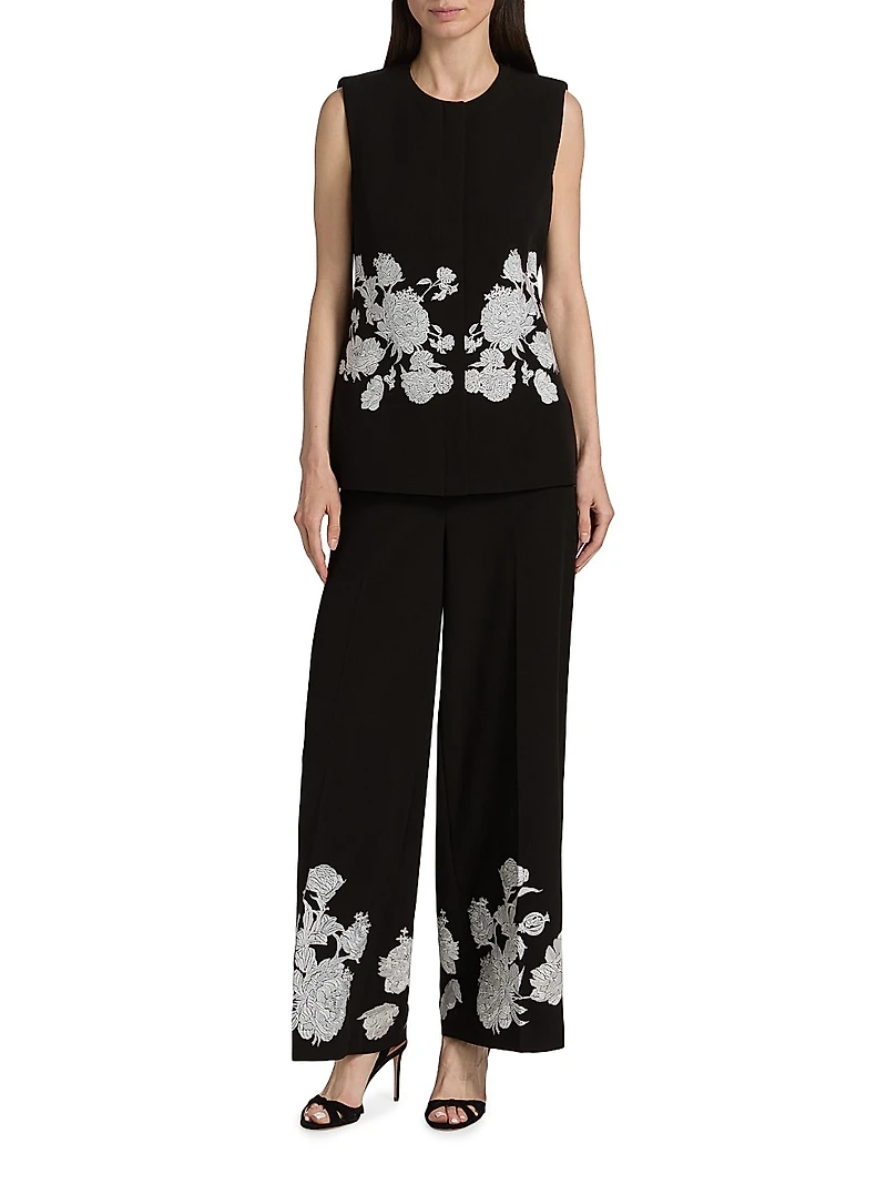 Isla Embroidered Wide-Leg Pants