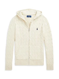 Little Girl's & Cotton Cable-Knit Zip-Up Sweater