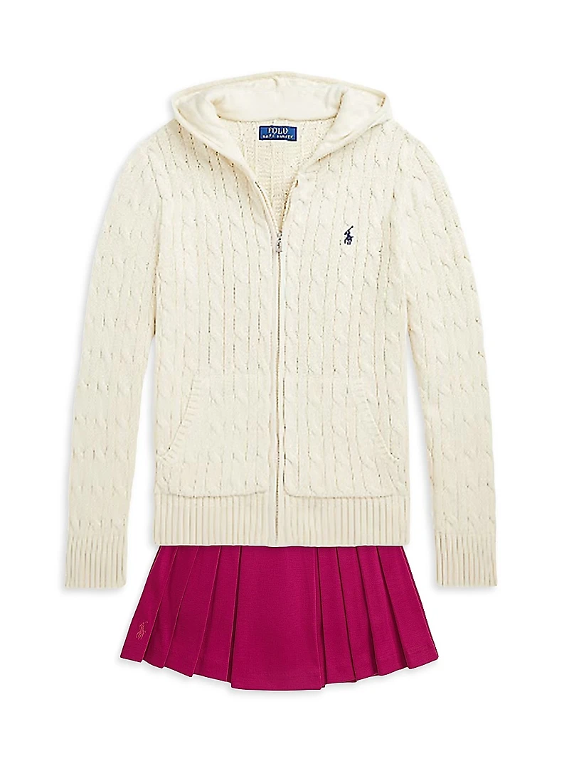Little Girl's & Cotton Cable-Knit Zip-Up Sweater