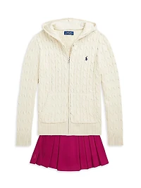 Little Girl's & Cotton Cable-Knit Zip-Up Sweater