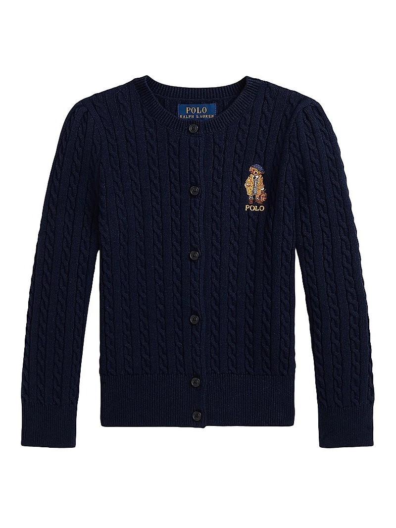 Little Girl's & Polo Bear Cable-Knit Cardigan