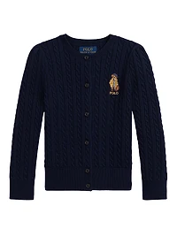 Little Girl's & Polo Bear Cable-Knit Cardigan