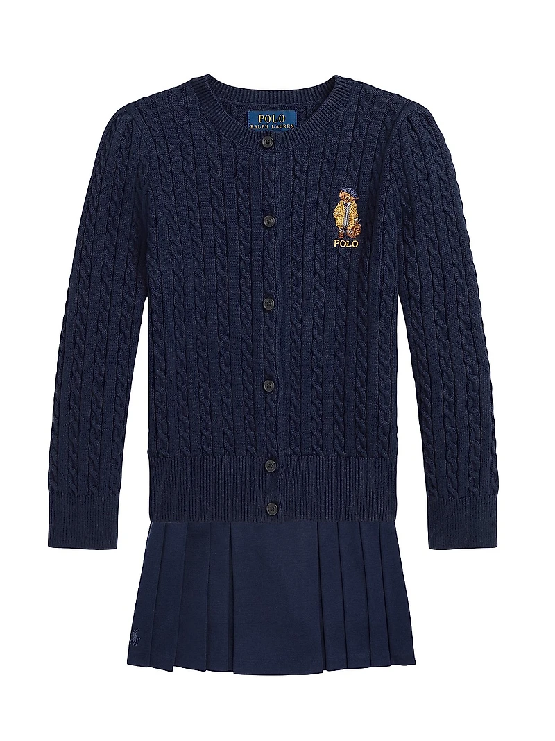 Little Girl's & Polo Bear Cable-Knit Cardigan