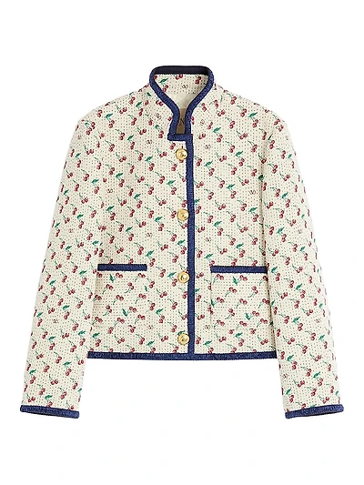 Padded Caban with Cherryfic Print Jacquard