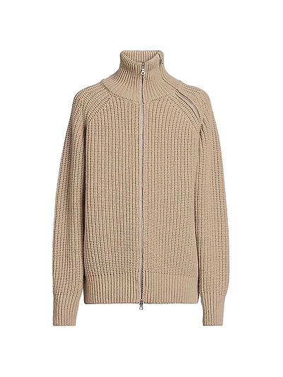 Monty Rib-Knit Wool Zip-Front Sweater