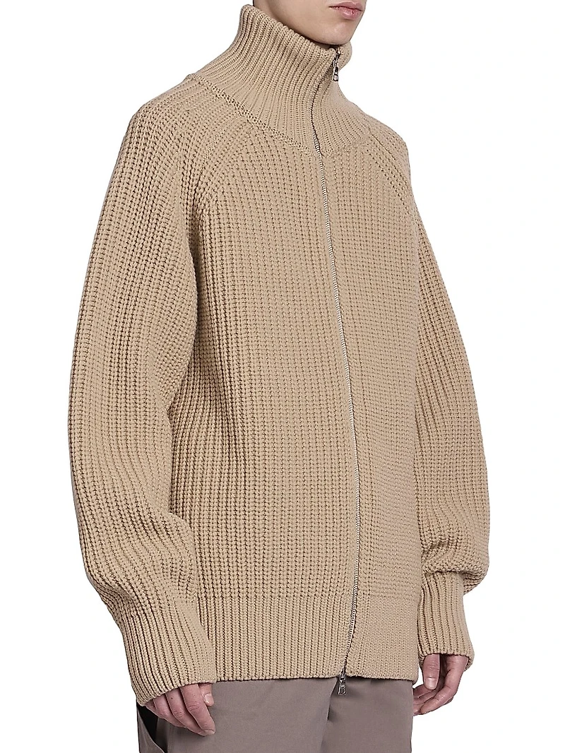 Monty Rib-Knit Wool Zip-Front Sweater
