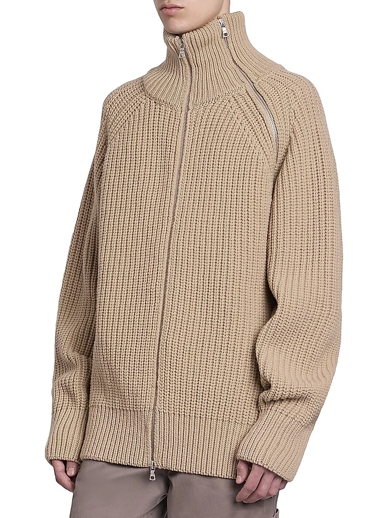 Monty Rib-Knit Wool Zip-Front Sweater