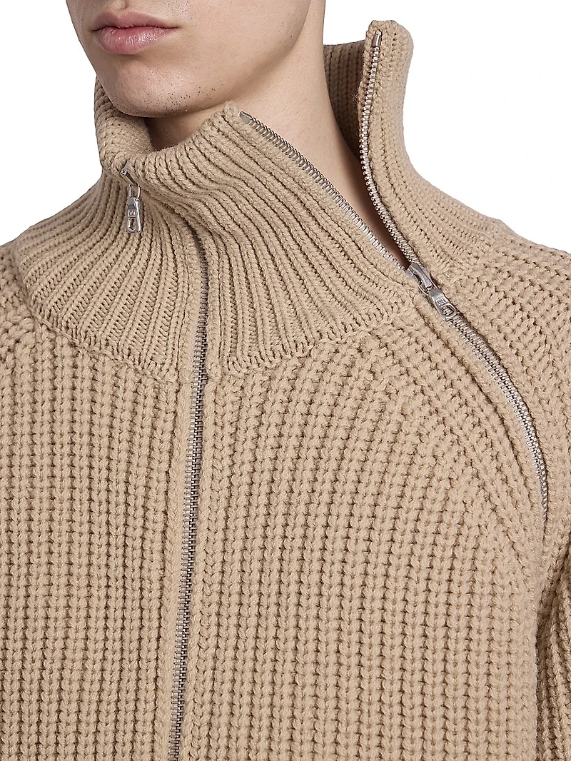 Monty Rib-Knit Wool Zip-Front Sweater