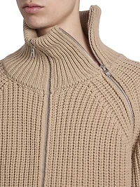 Monty Rib-Knit Wool Zip-Front Sweater