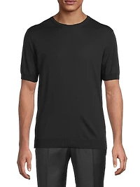 Silk-Cotton Short-Sleeve Sweater