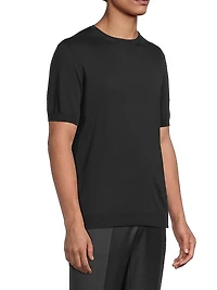 Silk-Cotton Short-Sleeve Sweater