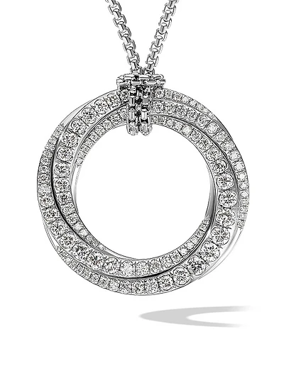 Pavé Crossover Pendant Necklace in 18K White Gold with Diamonds, 30MM