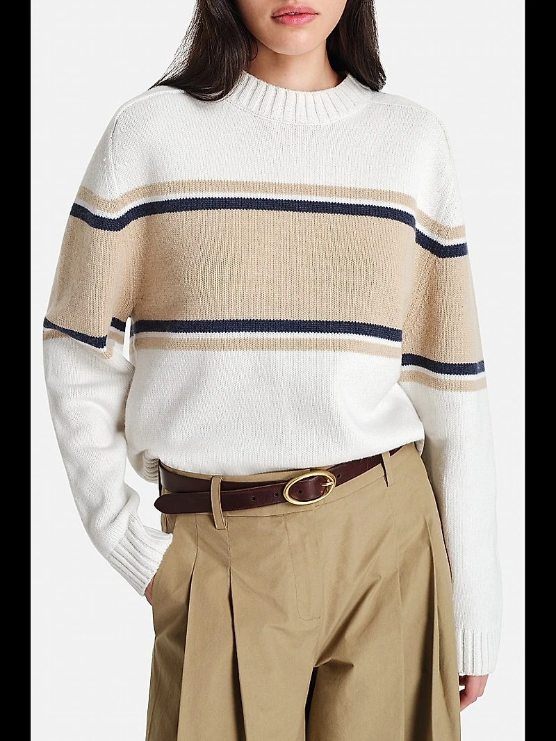 New Saddle Striped Cashmere Crewneck Sweater