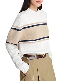 New Saddle Striped Cashmere Crewneck Sweater
