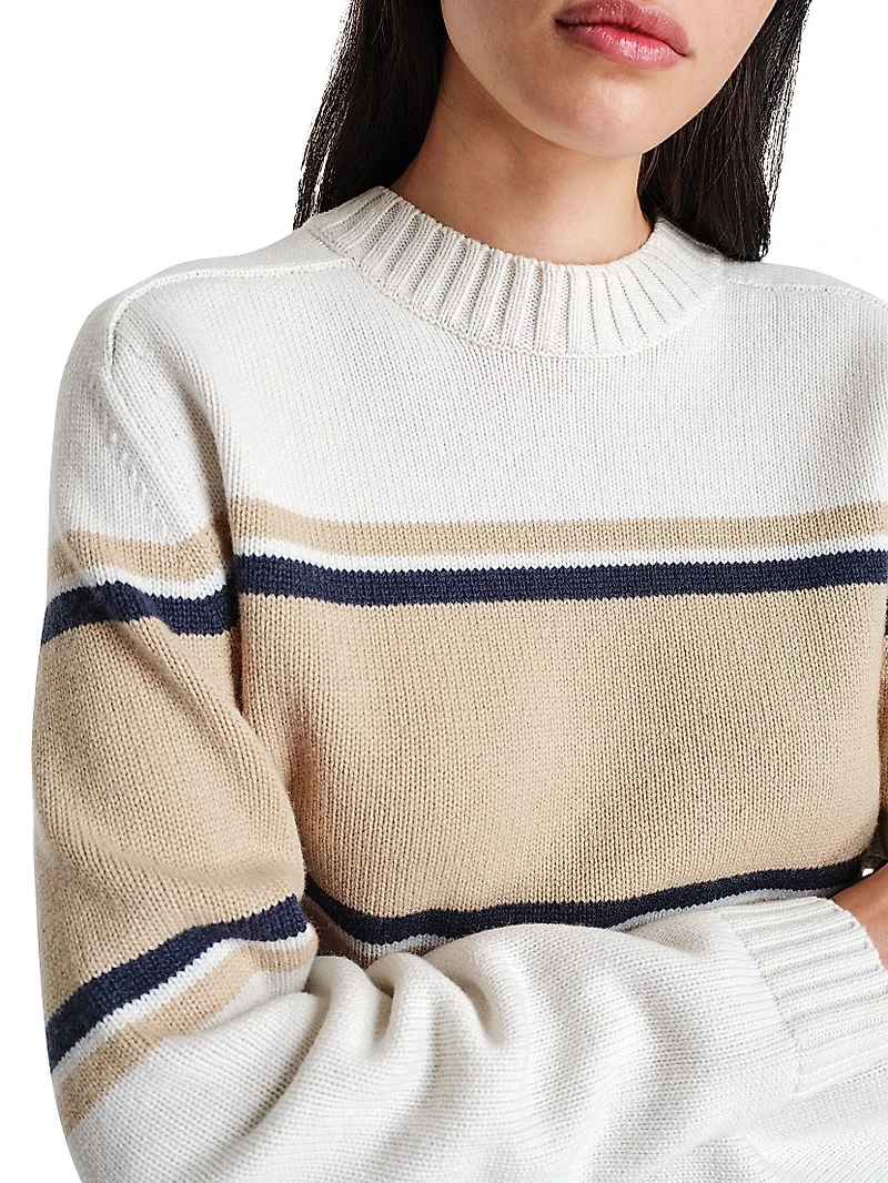 New Saddle Striped Cashmere Crewneck Sweater