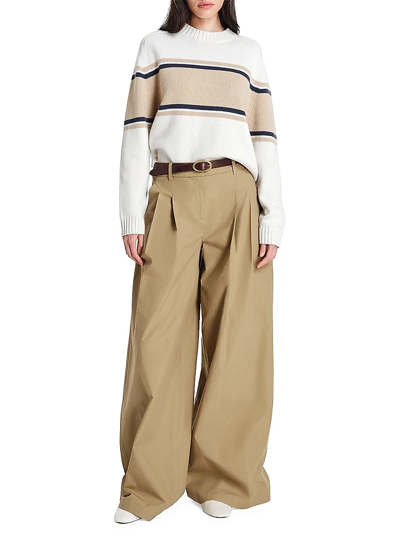 New Saddle Striped Cashmere Crewneck Sweater