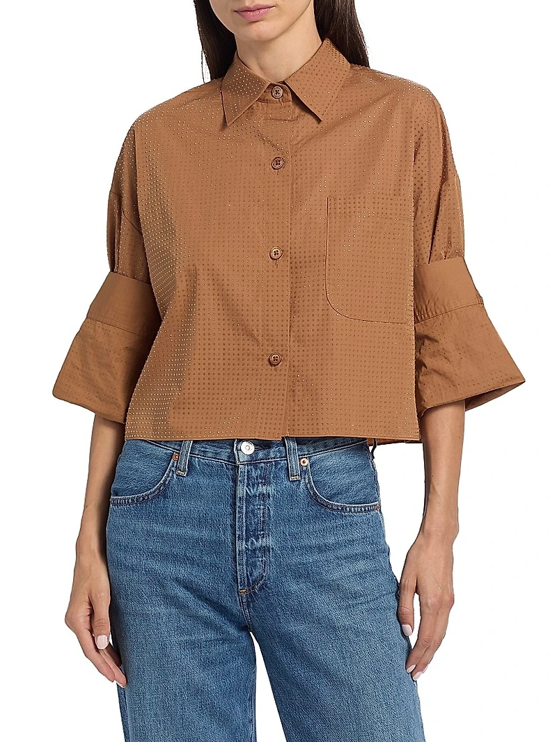 Next Ex Rhinestone Crop Button-Front Shirt