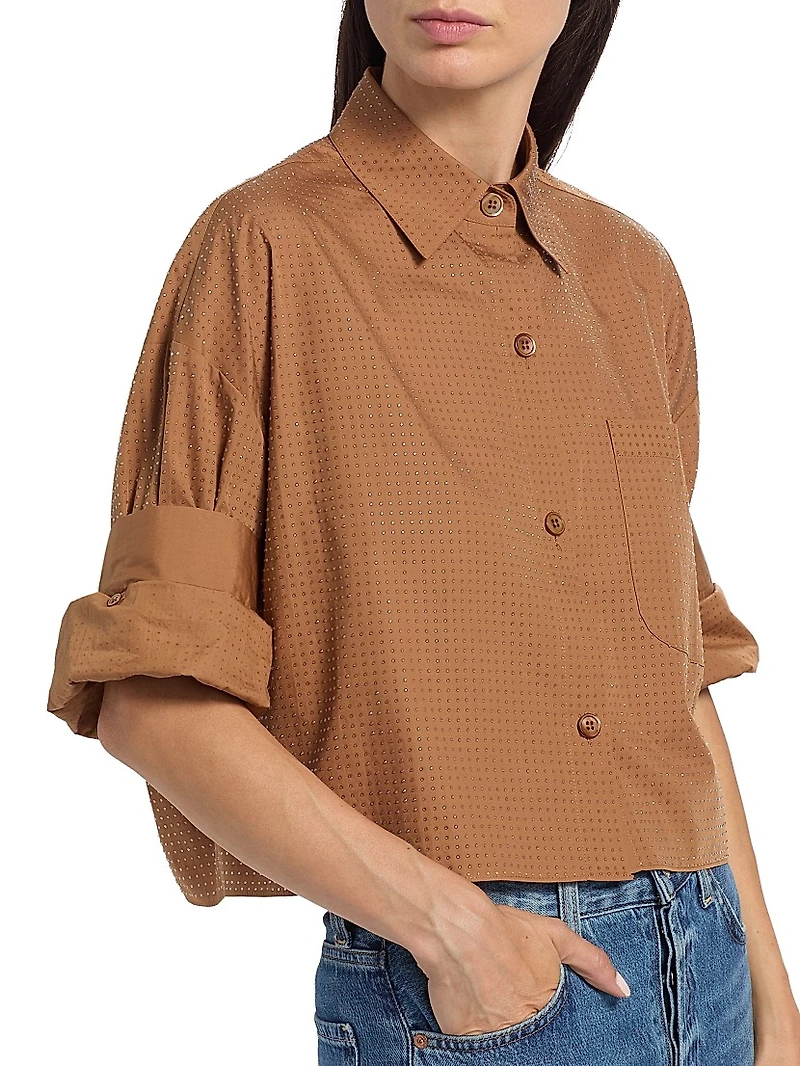 Next Ex Rhinestone Crop Button-Front Shirt
