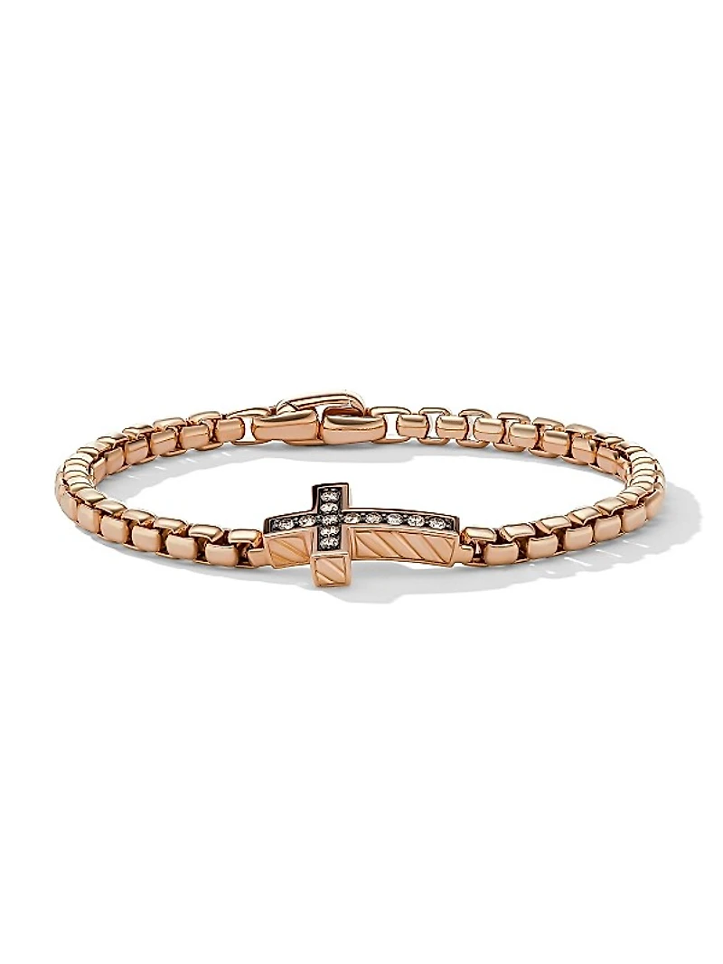 Pavé Cross Bracelet in 18K Rose Gold