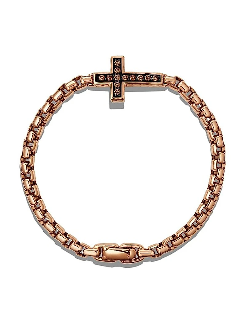 Pavé Cross Bracelet in 18K Rose Gold