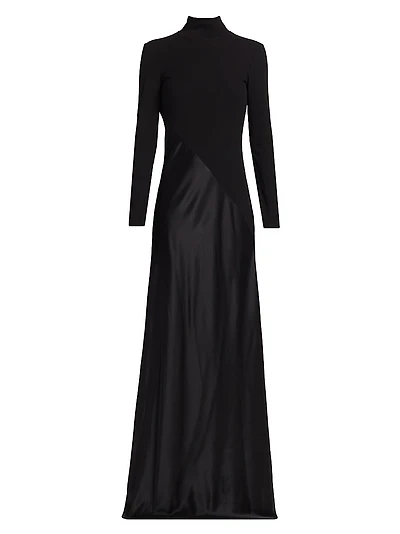 Bias-Cut Turtleneck Mix Media Gown