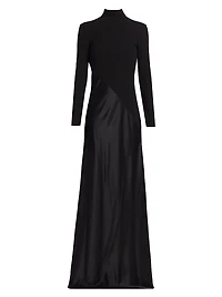Bias-Cut Turtleneck Mix Media Gown
