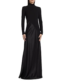 Bias-Cut Turtleneck Mix Media Gown