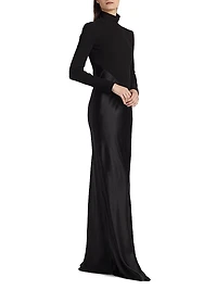 Bias-Cut Turtleneck Mix Media Gown