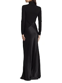 Bias-Cut Turtleneck Mix Media Gown