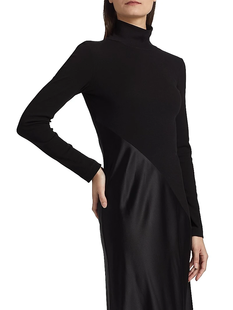Bias-Cut Turtleneck Mix Media Gown