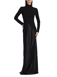 Bias-Cut Turtleneck Mix Media Gown