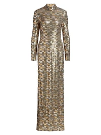 Bauhaus Mesh Sequin Turtleneck Maxi Dress
