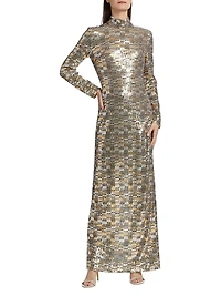 Bauhaus Mesh Sequin Turtleneck Maxi Dress